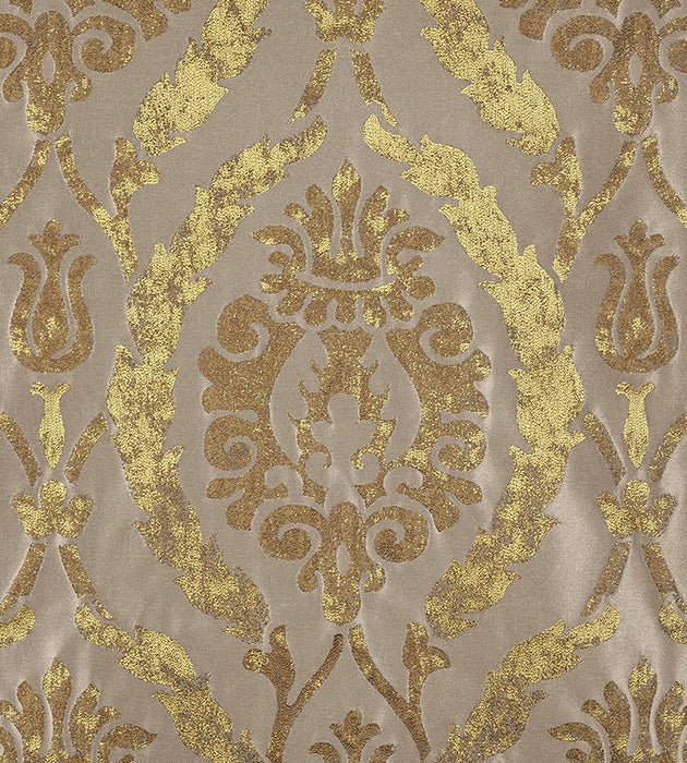 Christian Fischbacher Corona Damask Gold Leaf Fabric Sample CH06310113