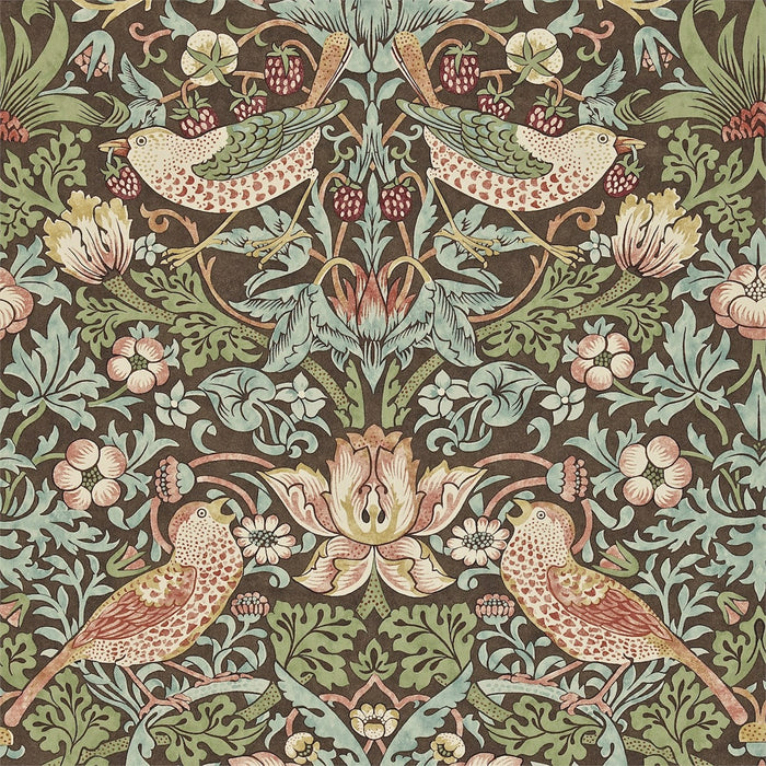 Morris & Co Strawberry Thief Chocoalte/Slate Wallpaper Sample DARW212565