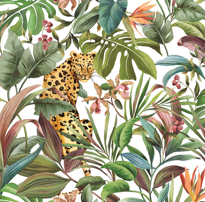 Daisy Bennett Tropical Leopard Gloss White Wallpaper DB20105