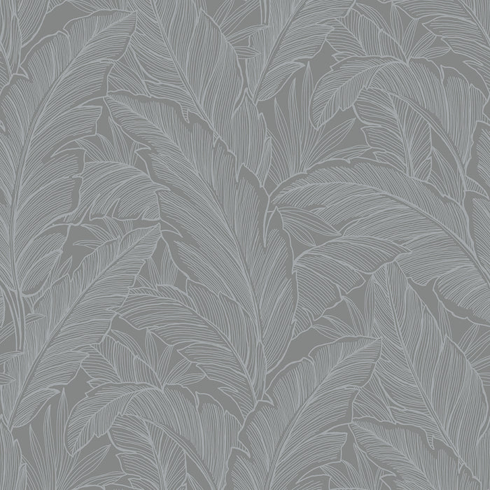 Seabrook Designs Deco Banana Leaf Slate Wallpaper Sample DC61708