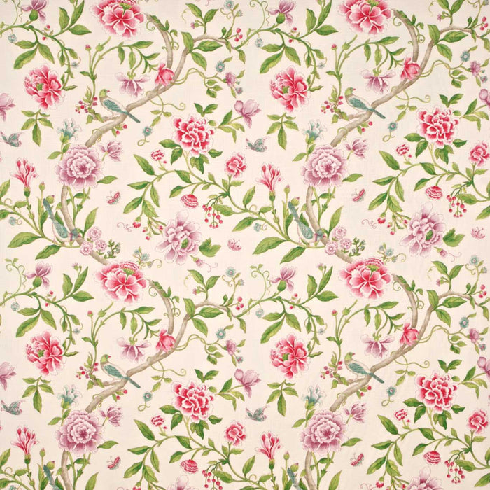 Sanderson Porcelain Garden Magenta/ Leaf Green PO206 Fabric Sample DCAVPO206
