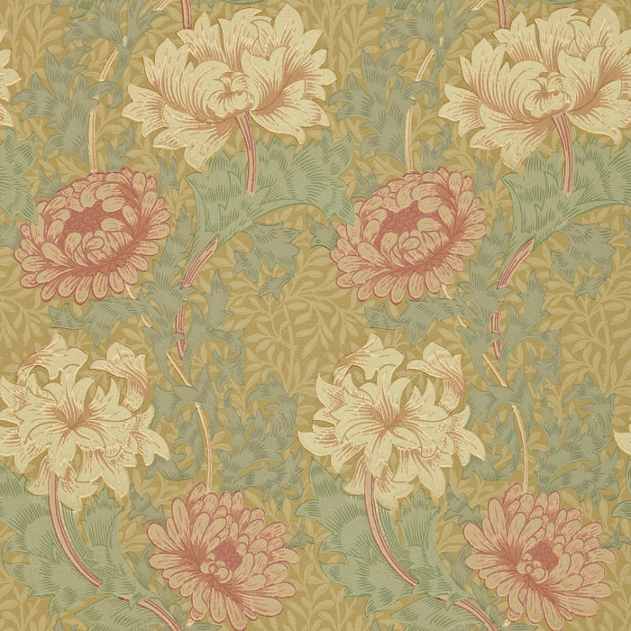 Morris & Co Chrysanthemum Pink/Yellow/Green CY101 Wallpaper Sample DGW1CY101