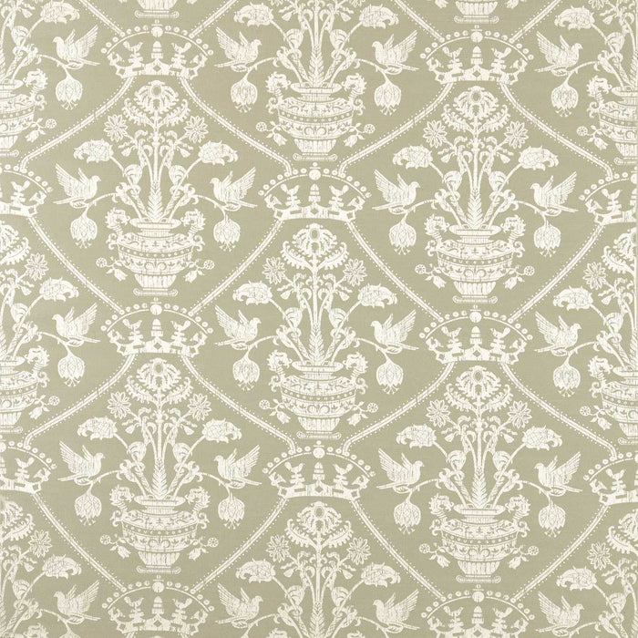 Sanderson Highgrove Damask Silver Green Fabric DHIF237619