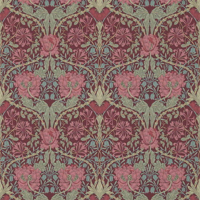 Morris & Co Honeysuckle & Tulip Burgundy/Sage 214703 Wallpaper Sample DM3W214703
