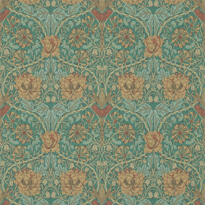 Morris & Co Honeysuckle & Tulip Emerald/Russet 214704 Wallpaper Sample DM3W214704