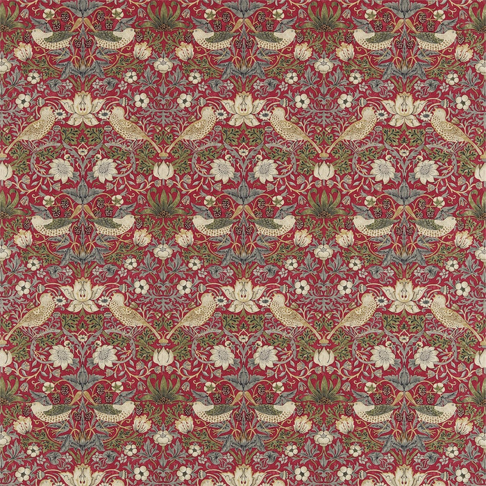 Morris & Co Strawberry Thief Crimson/Slate 220312 Fabric Sample DM6F220312