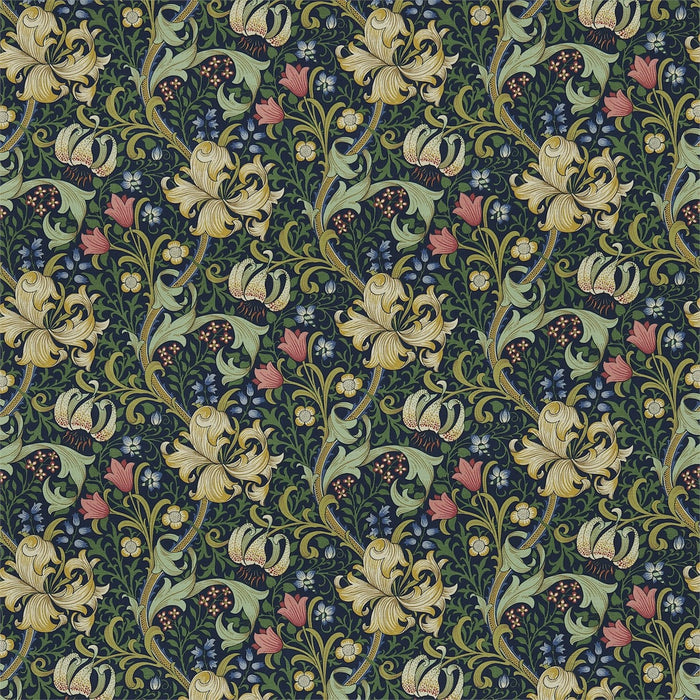 Morris & Co Golden Lily Indigo Fabric Sample DMC1G3202