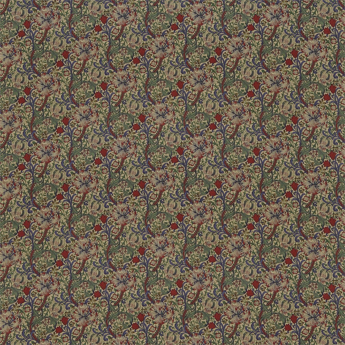 Morris & Co Golden Lily Bottle Green/Burgundy Fabric Sample DMC1G4203