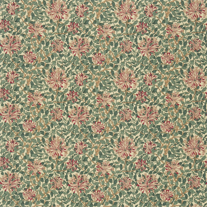 Morris & Co Honeysuckle Bottle Green/Mulberry Fabric Sample DMC1HS203