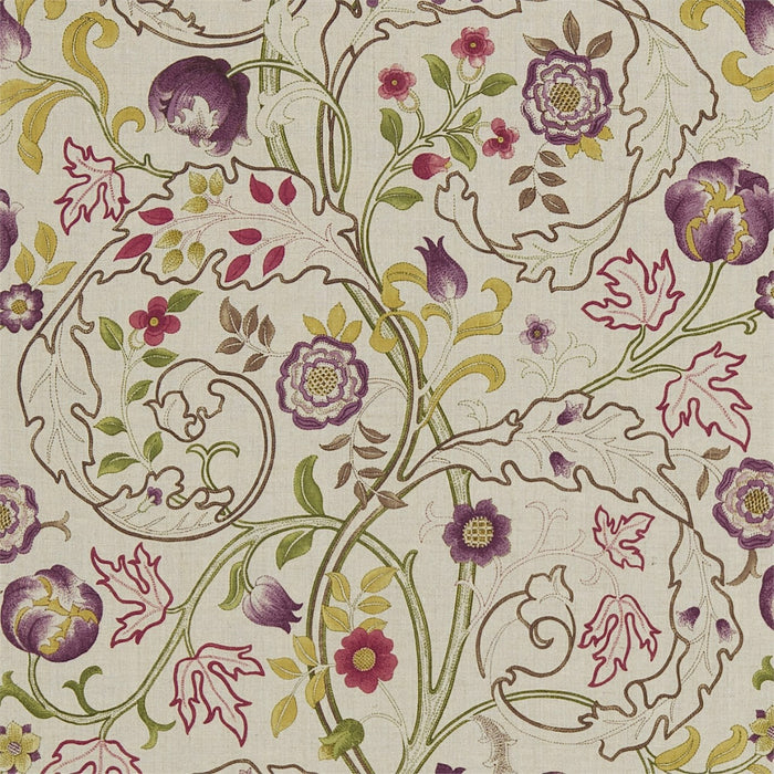 Morris & Co Mary Isobel Wine/Linen Fabric Sample DMCOMA201