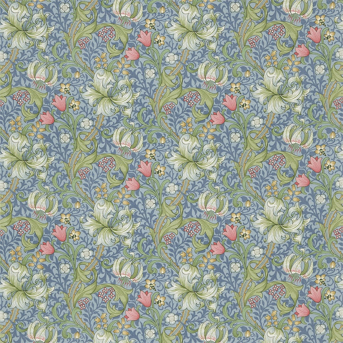 Morris & Co Golden Lily Mineral Blues Fabric Sample DMI1G3204