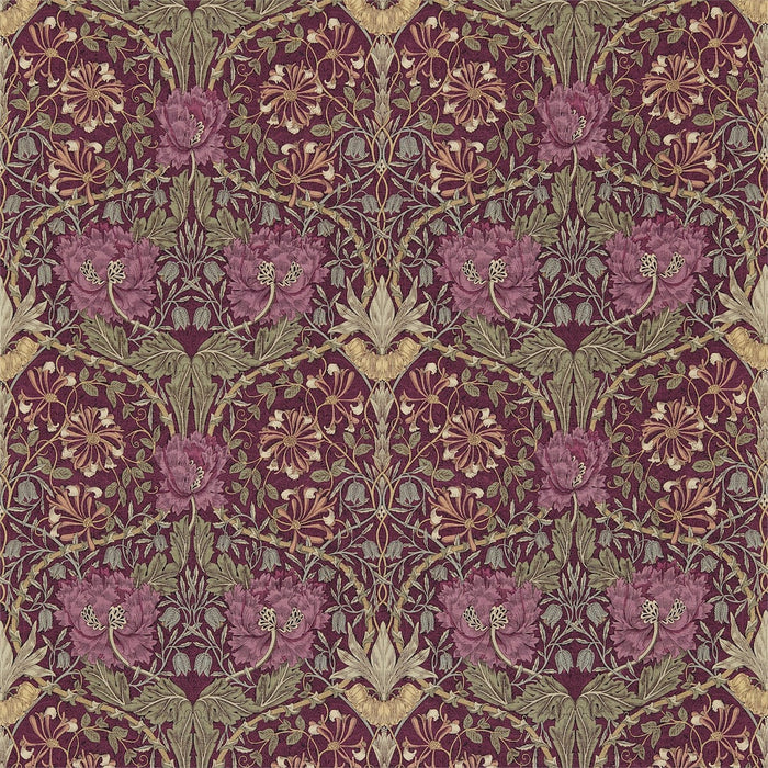 Morris & Co Honeysuckle & Tulip Wine/Bay Leaf Fabric Sample DMORHO204
