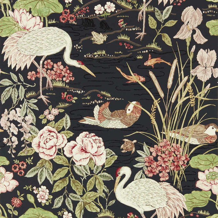 Sanderson Crane & Frog Ink Black/Multi Wallpaper Sample DWAW217123