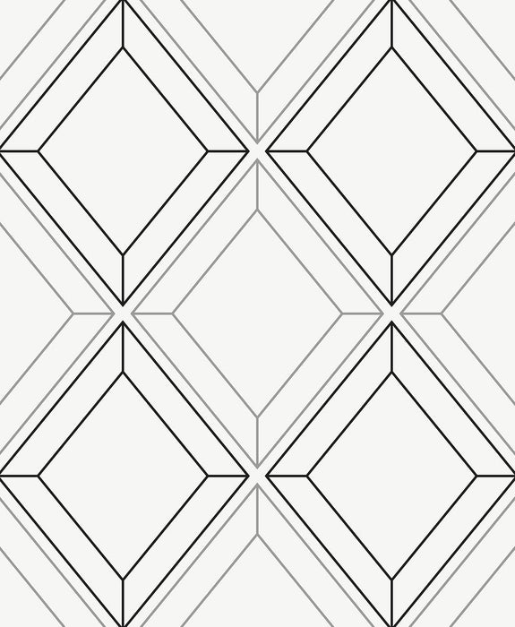 Seabrook Designs Linework Gem Metallic Silver & Ebony Wallpaper Sample ET11600