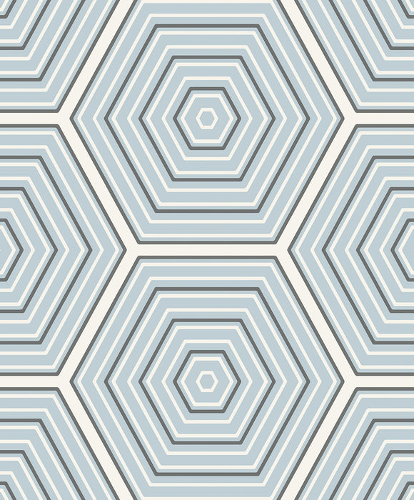 Seabrook Designs Hex Topography Sky Blue & Argos Grey Wallpaper Sample ET11902
