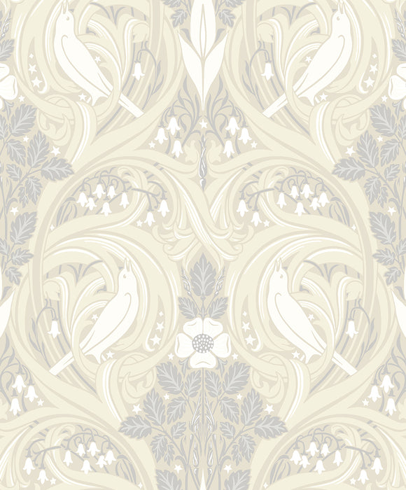 Seabrook Designs Bird Scroll Swiss Coffee & Grey Wallpaper Sample ET12205