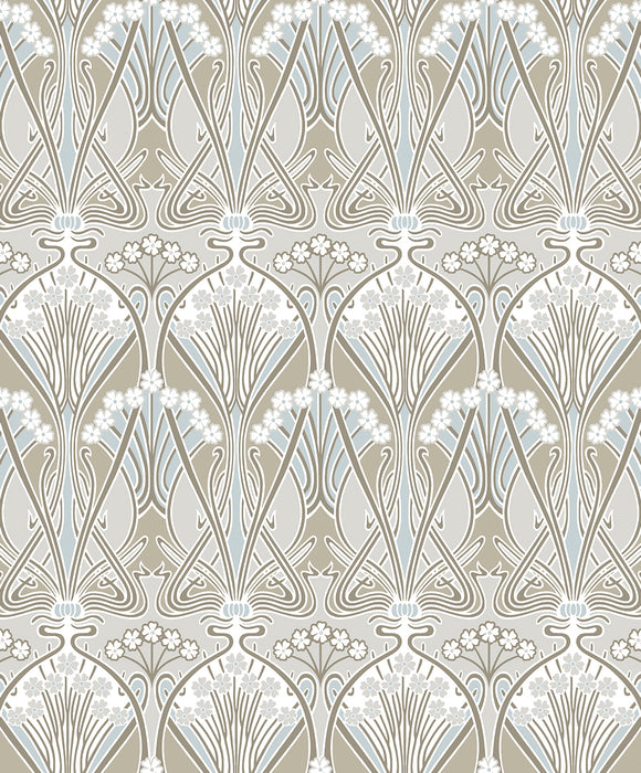 Seabrook Designs Dragonfly Damask Soft Taupe & Blue Mist Wallpaper Sample ET12424