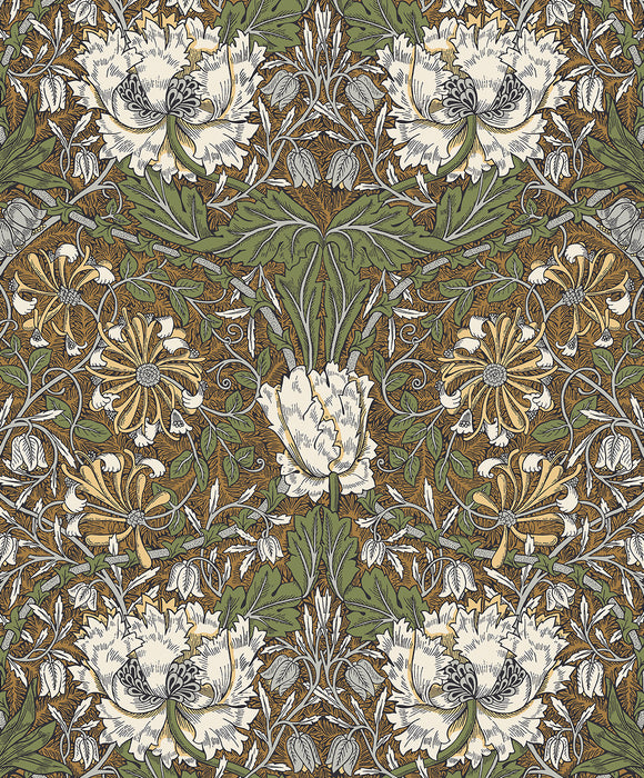 Seabrook Designs Ogee Flora Dijon & Sage Wallpaper Sample ET12606