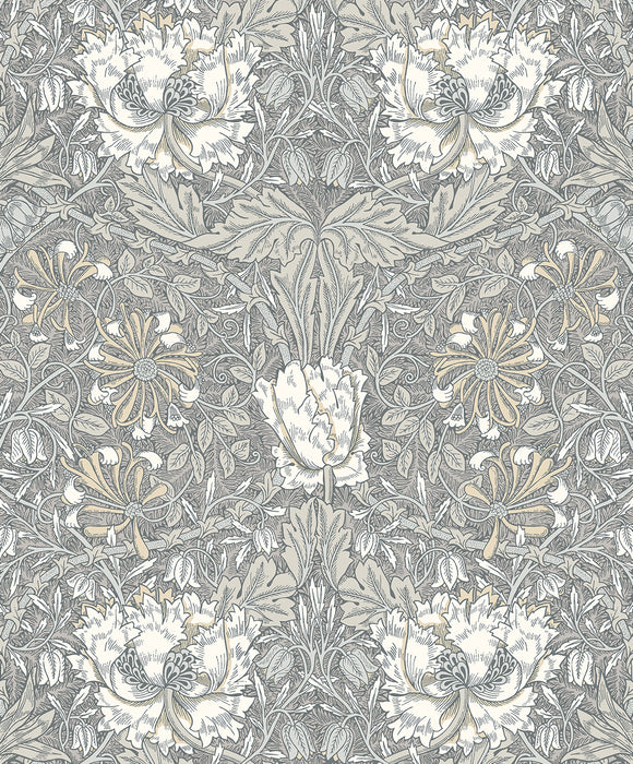 Seabrook Designs Ogee Flora Stone Grey & Desert Sand Wallpaper ET12607