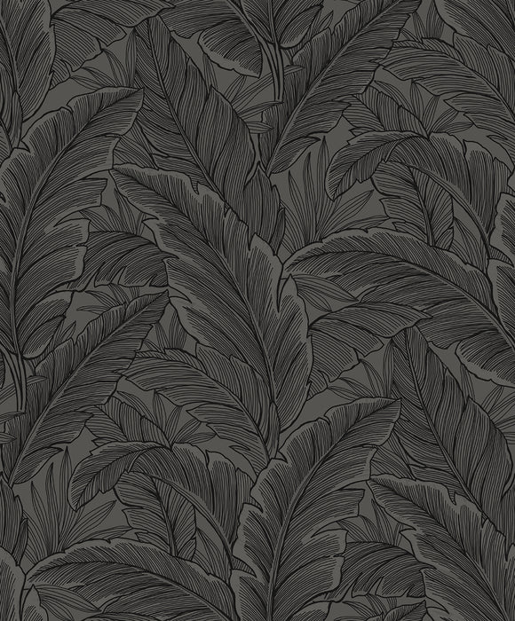 Seabrook Designs Gulf Tropical Leaves Slate Grey Wallpaper Sample ET13008