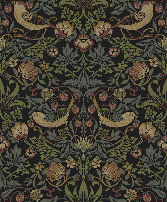 Seabrook Designs Strawberry Meadow Black Wallpaper ET13401