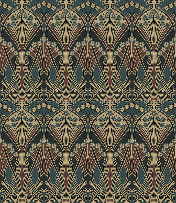 Seabrook Designs Deco Dragonflies Aegean Blue & Clay Wallpaper ET13501