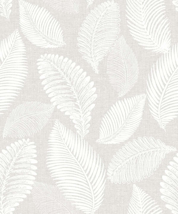 Seabrook Designs Tossed Leaves Dove Greige Wallpaper Sample EW10007
