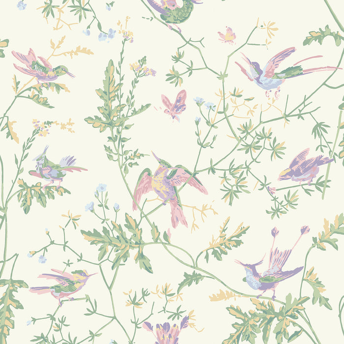 Cole & Son Hummingbirds Cotton Print Blush/Sage Fabric Sample F125/3009.CS.0