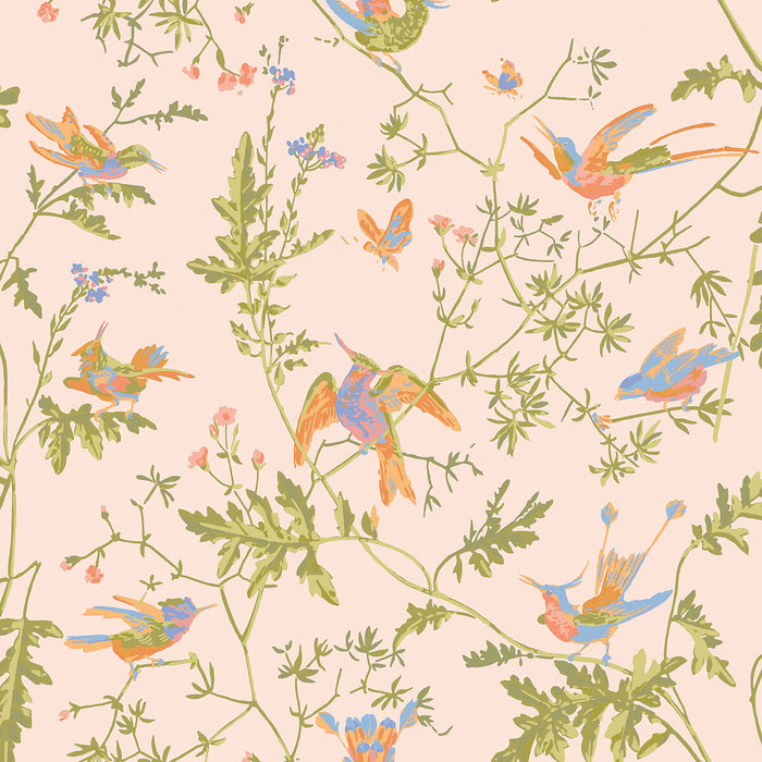 Cole & Son Hummingbirds Cotton Print Orange Fabric Sample F125/3010.CS.0