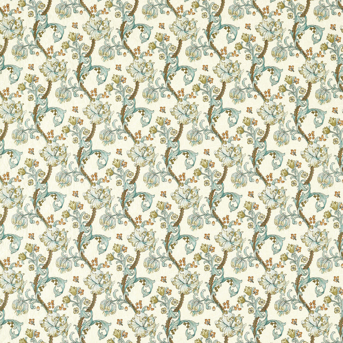Clarke & Clarke Golden Lily Embroidery Linen/Teal Fabric F1742/03.CAC.0