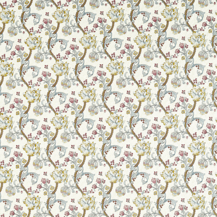 Clarke & Clarke Golden Lily Embroidery Plum/Denim Fabric F1742/04.CAC.0