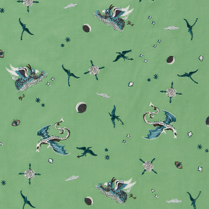Clarke & Clarke Draco Cosmos Green Embroidery Fabric F1751/01.CAC.0