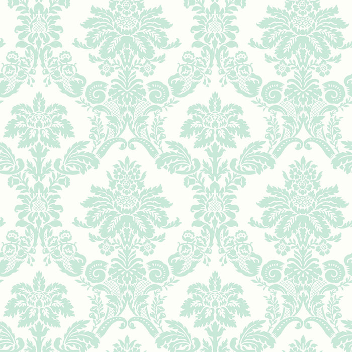 Seabrook Designs Glitter Damask Teal And White Wallpaper Sample FA40904