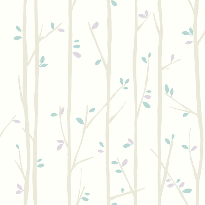 Seabrook Designs Tree Top Gray, Lilac, And Sky Blue Wallpaper FA41209