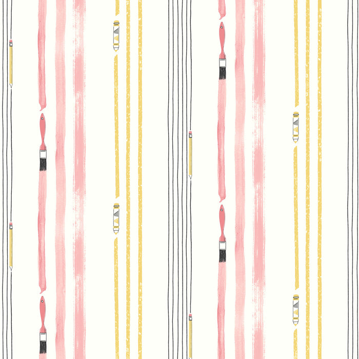Seabrook Designs Outside The Lines Bubblegum And Gold Wallpaper Sample FA42401