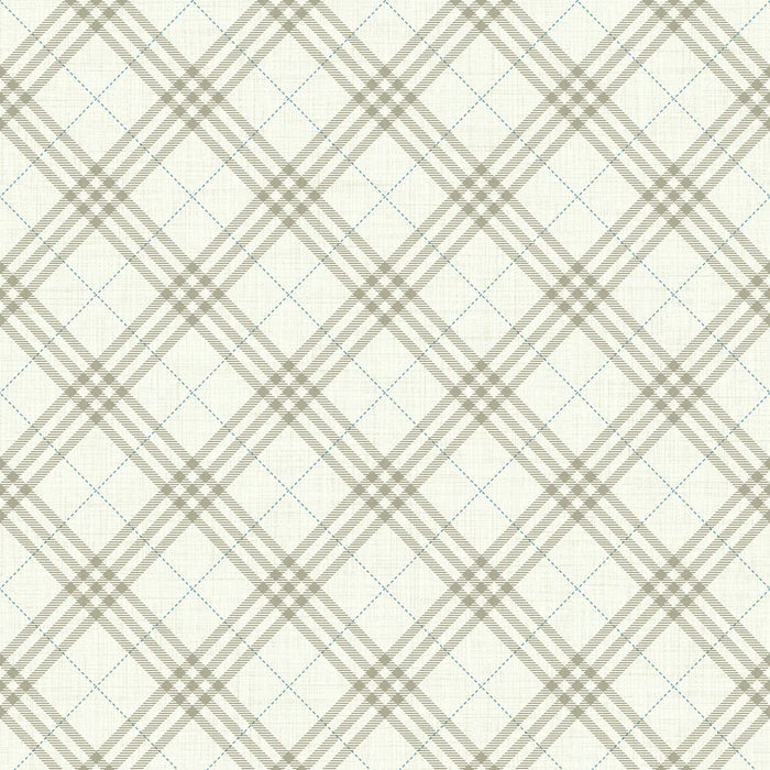 Seabrook Designs Diagonal Plaid Greige And Cerulean Wallpaper Sample FA42506