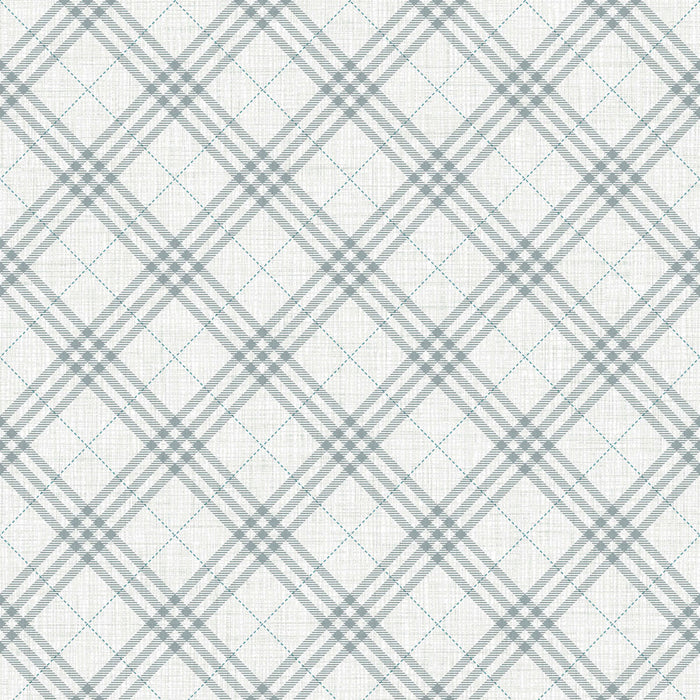 Seabrook Designs Diagonal Plaid Gray And Ocean Blue Wallpaper Sample FA42508