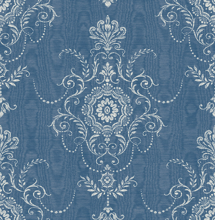 Seabrook Designs Colette Cameo French Blue Wallpaper Sample FC60312