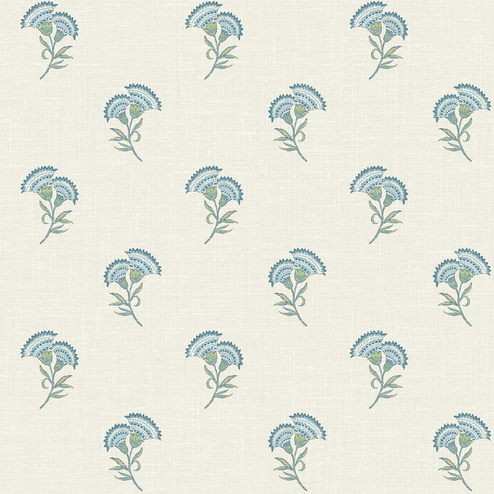 Seabrook Designs Lotus Branch Floral Blue Bell & Herb Wallpaper Sample FC60812