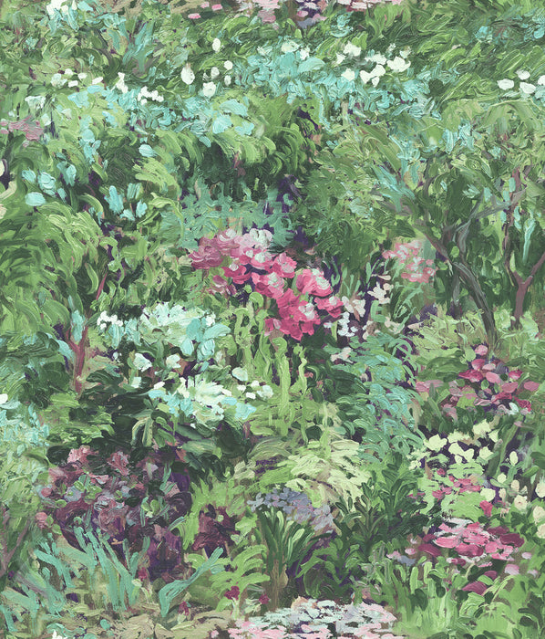 Seabrook Designs Floral Green, Violet, And Pink Wallpaper Sample FI70701