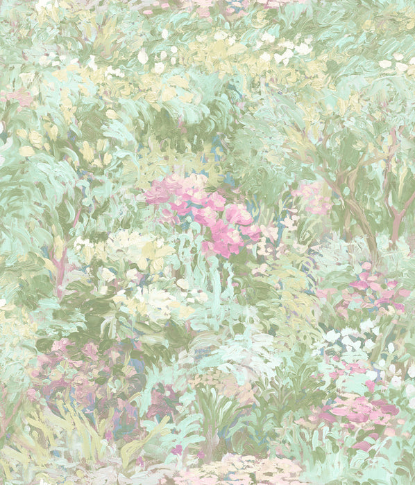 Seabrook Designs Floral Metallic Teal, Green, And Pink Wallpaper Sample FI70702