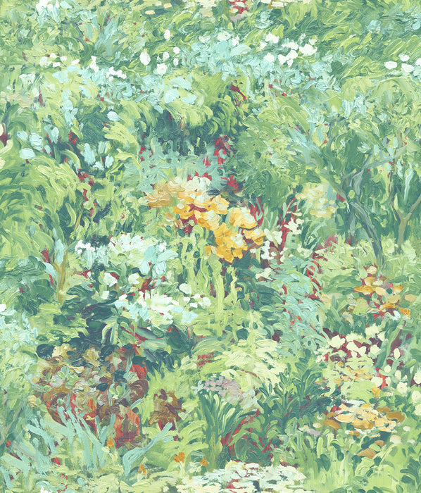 Seabrook Designs Floral Metallic Aqua, Forest Green, And Yellow Wallpaper Sample FI70703