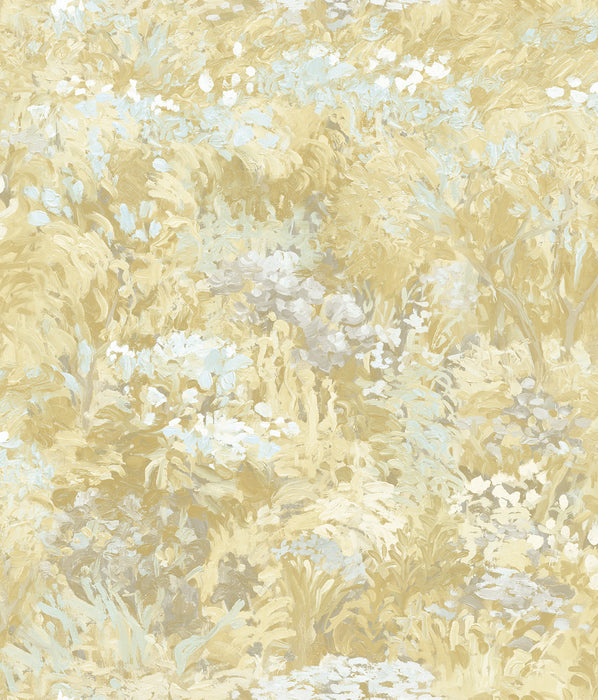Seabrook Designs Floral Metallic Powder Blue, Gold, And Cream Wallpaper Sample FI70705