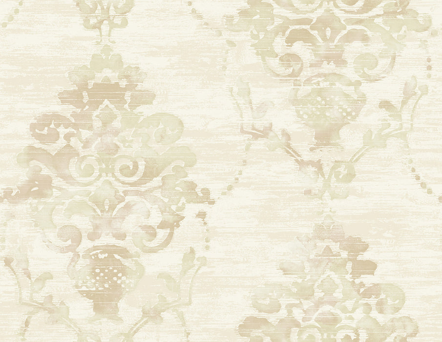 Seabrook Designs Damask Metallic, Tan, And Soft Peach Wallpaper FI71004