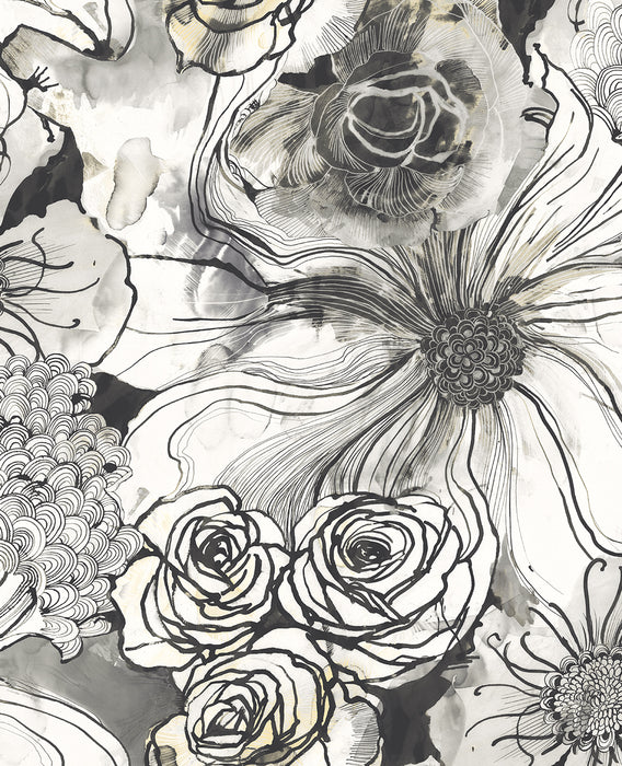 Seabrook Designs Ink Rose Onyx Wallpaper Sample HG10100