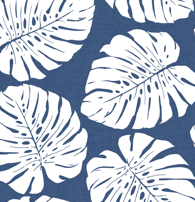 Seabrook Designs Monstera Leaf Blue Wallpaper Sample HG10502