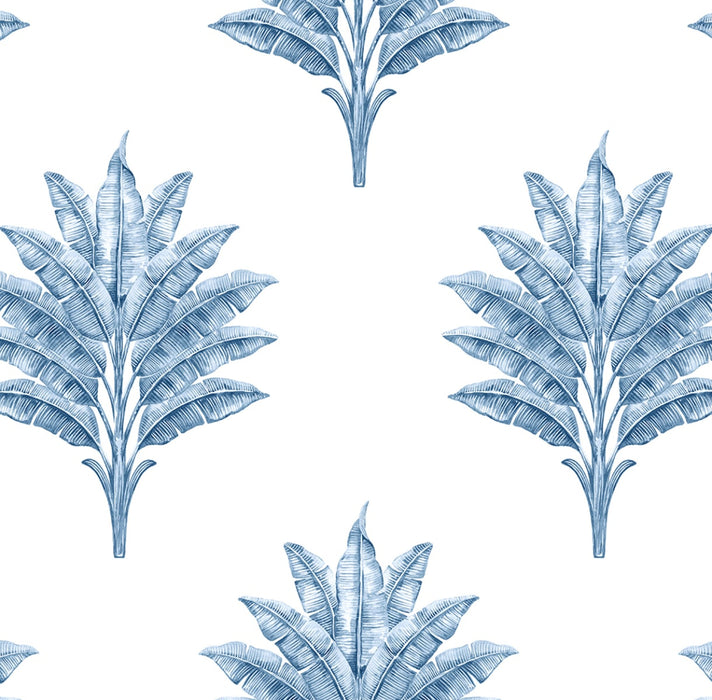 Seabrook Designs Sea Breeze Palm Coastal Blue Wallpaper Sample HG10602