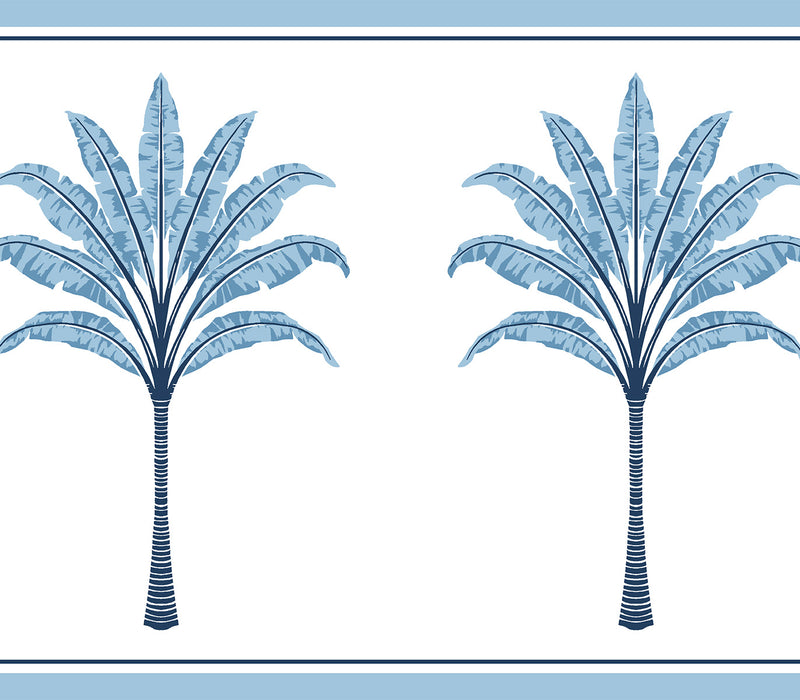 Seabrook Designs Montgomery Palm Border Blue Lake Wallpaper Sample HG10802B
