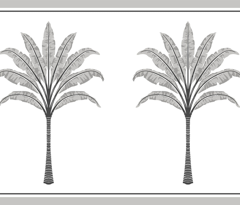 Seabrook Designs Montgomery Palm Border Harbor Grey Wallpaper Sample HG10808B