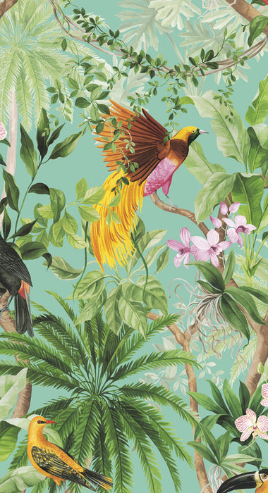 Seabrook Designs Tropical Bird Aqua Wallpaper Sample HG10902